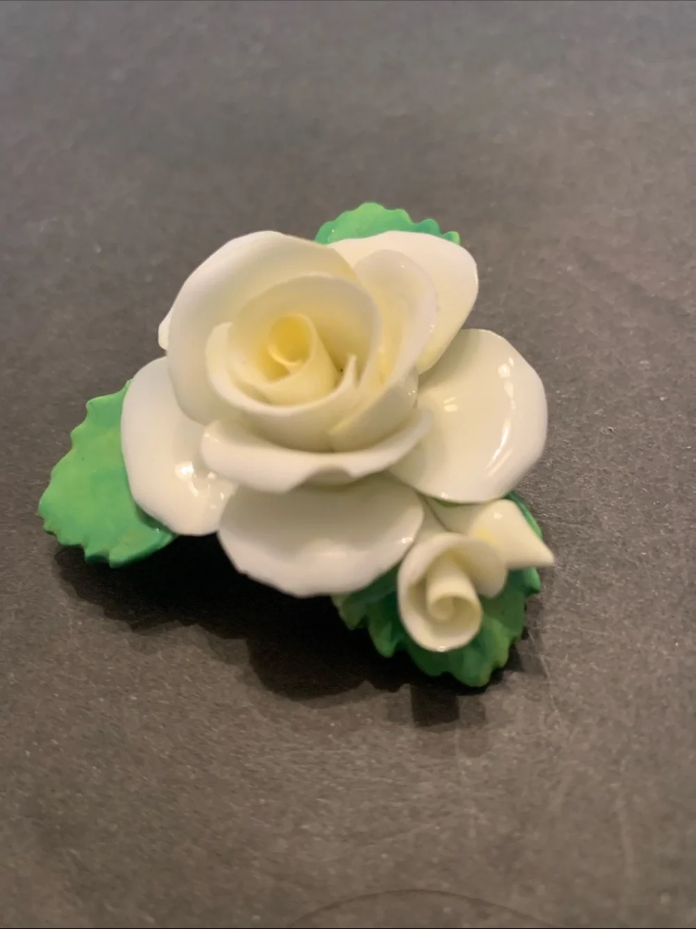 Cara China Staffordshire porcelain white rose brooch made in England